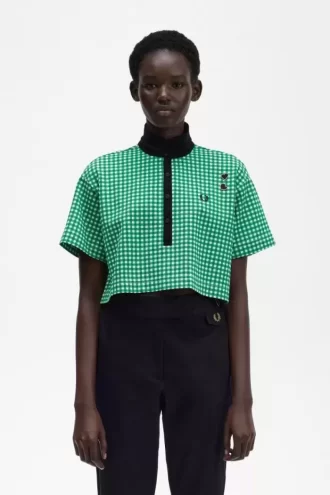 Cropped Gingham Piqué Women’s Polo Shirt