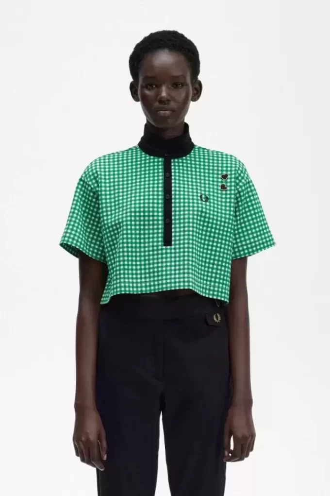 Cropped Gingham Piqué Women’s Polo Shirt