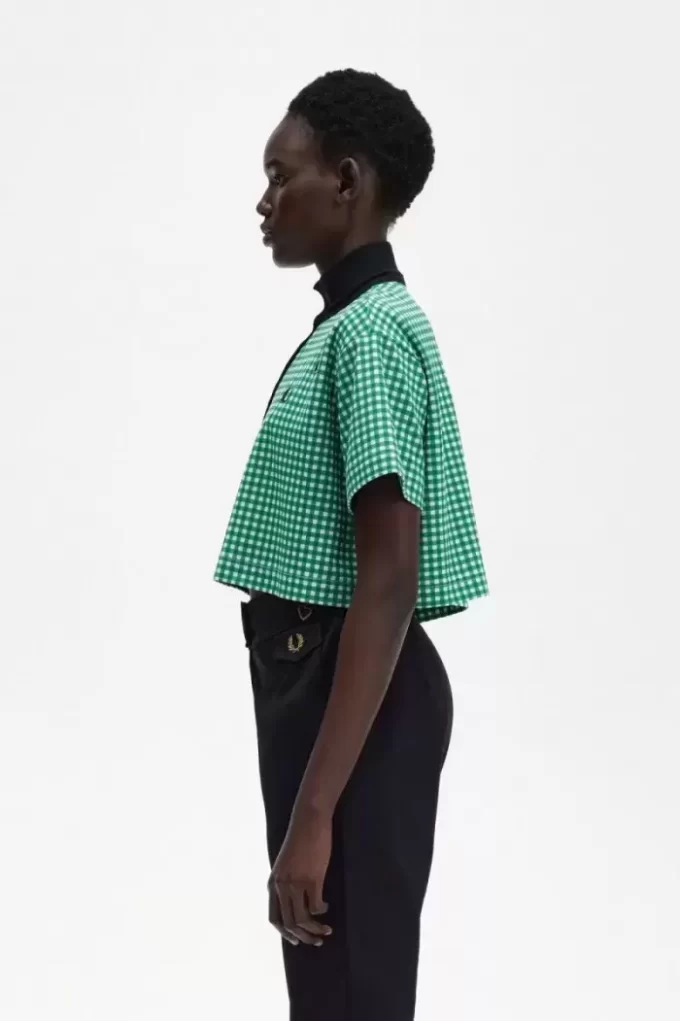 Cropped Gingham Piqué Women’s Polo Shirt