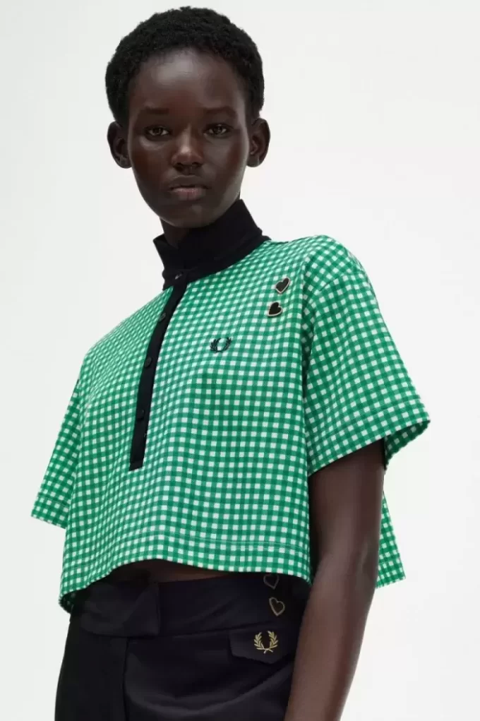 Cropped Gingham Piqué Women’s Polo Shirt