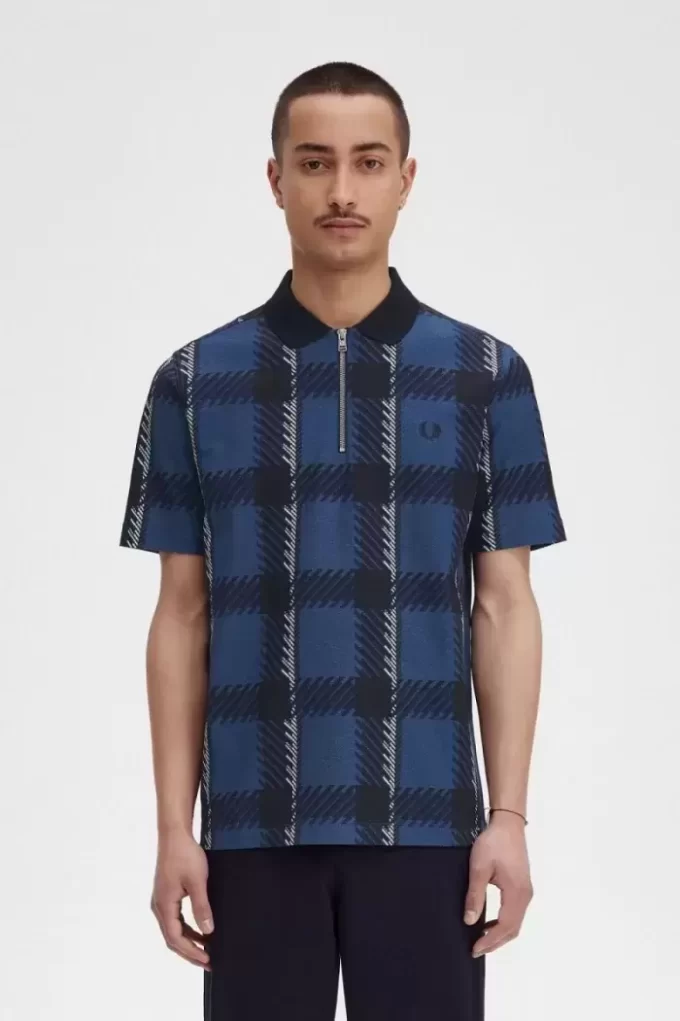 Glitch Tartan Zip Neck Men’s Polo Shirt Glitch Tartan Zip Neck Men’s Polo Shirt