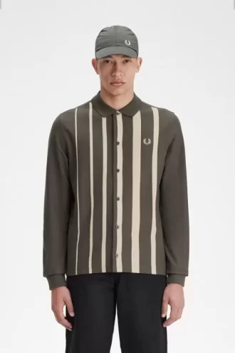 Gradient Stripe Long Sleeve Men’s Polo Shirt