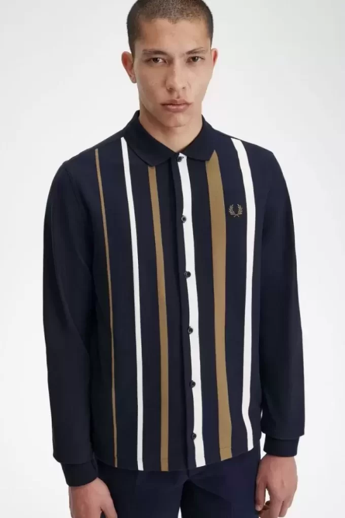 Gradient Stripe Long Sleeve Men’s Polo Shirt