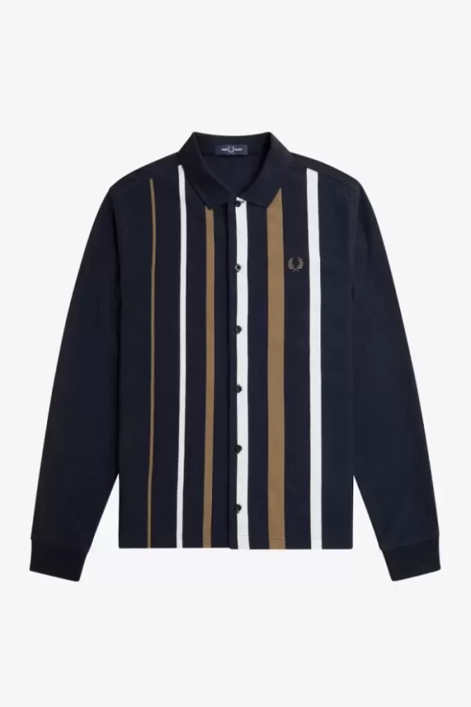 Gradient Stripe Long Sleeve Men’s Polo Shirt