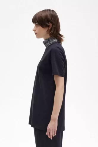 Jacquard Trim High Neck Women’s T-Shirt Jacquard Trim High Neck Women’s T-Shirt