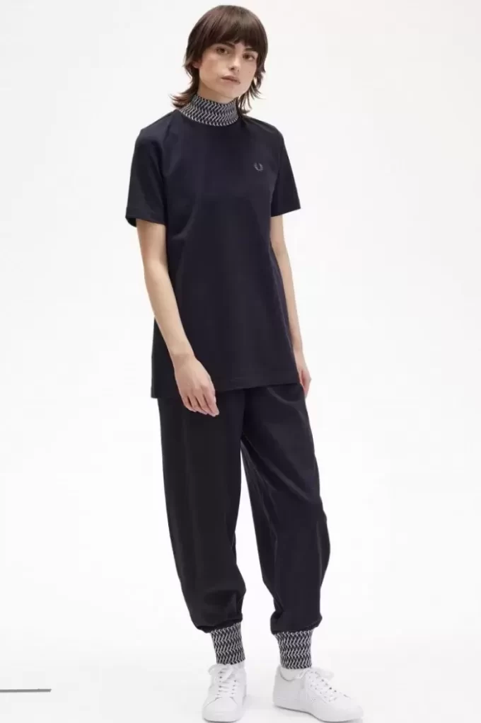 Jacquard Trim High Neck Women’s T-Shirt