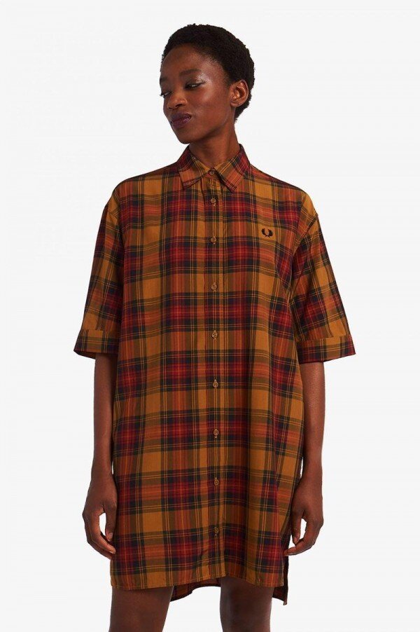 Stepped Hem Tartan Shirt Dress Stepped Hem Tartan Shirt Dress