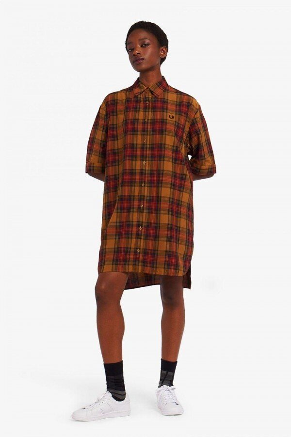 Stepped Hem Tartan Shirt Dress Stepped Hem Tartan Shirt Dress