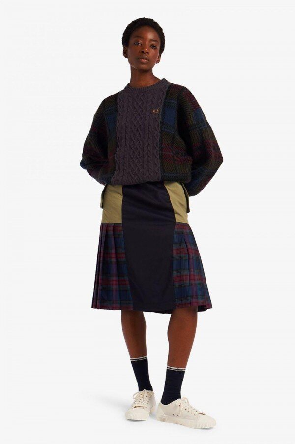 Tartan Panel Cable Knit Jumper Knitwear Tartan Panel Cable Knit Jumper Knitwear