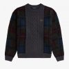Tartan Panel Cable Knit Jumper Knitwear Tartan Panel Cable Knit Jumper Knitwear