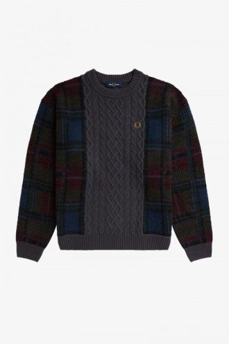 Tartan Panel Cable Knit Jumper Knitwear
