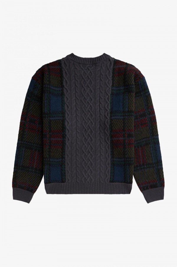 Tartan Panel Cable Knit Jumper Knitwear Tartan Panel Cable Knit Jumper Knitwear