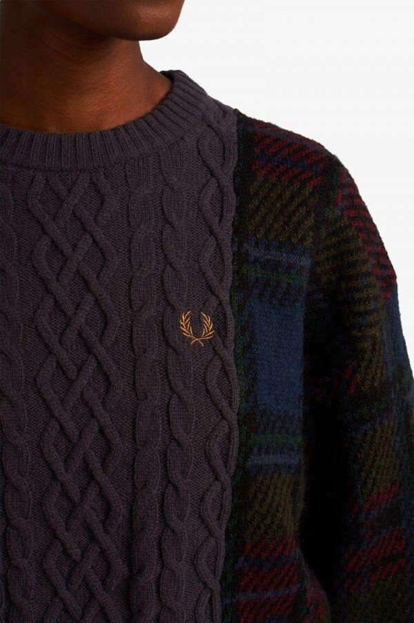 Tartan Panel Cable Knit Jumper Knitwear Tartan Panel Cable Knit Jumper Knitwear