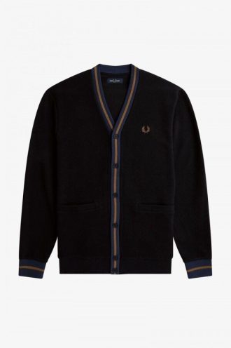 Tipped Piqué Textured Cardigan Knitwear